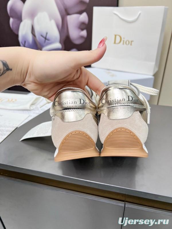 2025 Women Dior Silver Leather Suede Sneakers