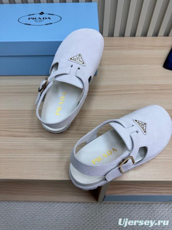 2025 Women Prada White Suede Sandals LY00280