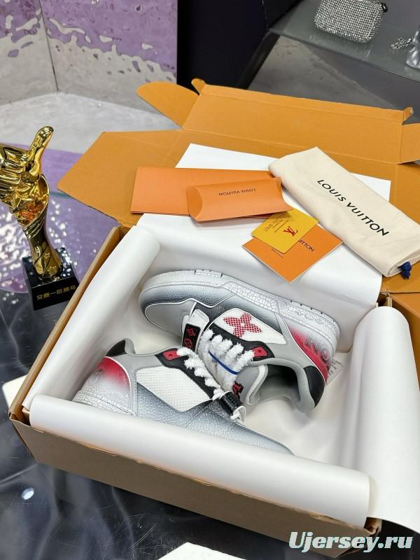 2024 Unisex Louis Vuitton White Gray Pink Leather Mesh Trainer