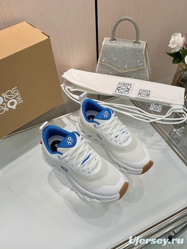 2025 Unisex Loewe White Blue Mesh Leather Sneakers