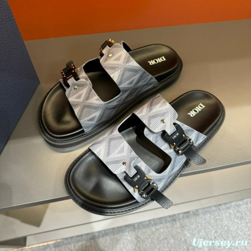 2024 Men Dior Grey Canvas Leather Sandals Buckle