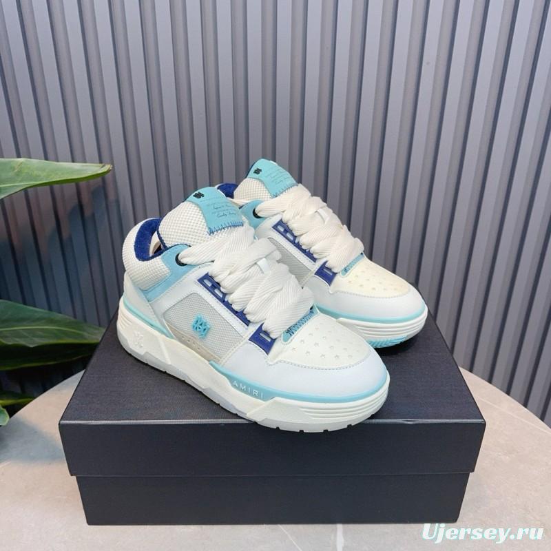2024 Unisex Amiri White Light Blue Leather Mesh Sneakers MJ00360