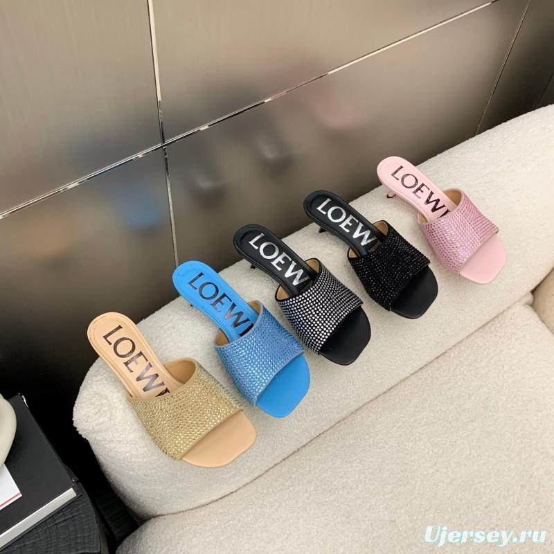 2025 Women Loewe Black Sheep Suede Sandals