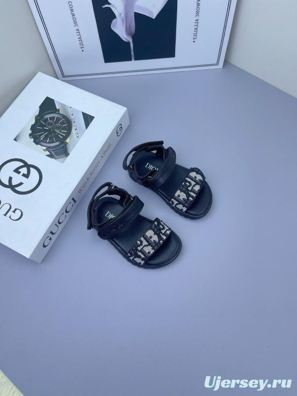 2025 Kids Dior Black Fabric Leather Sandals