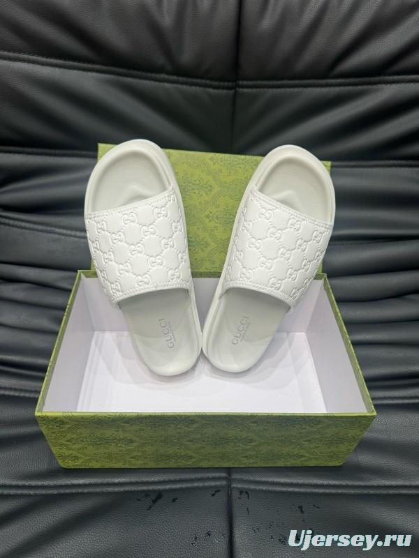 2024 GUCCI White Leather Slippers MJ00200