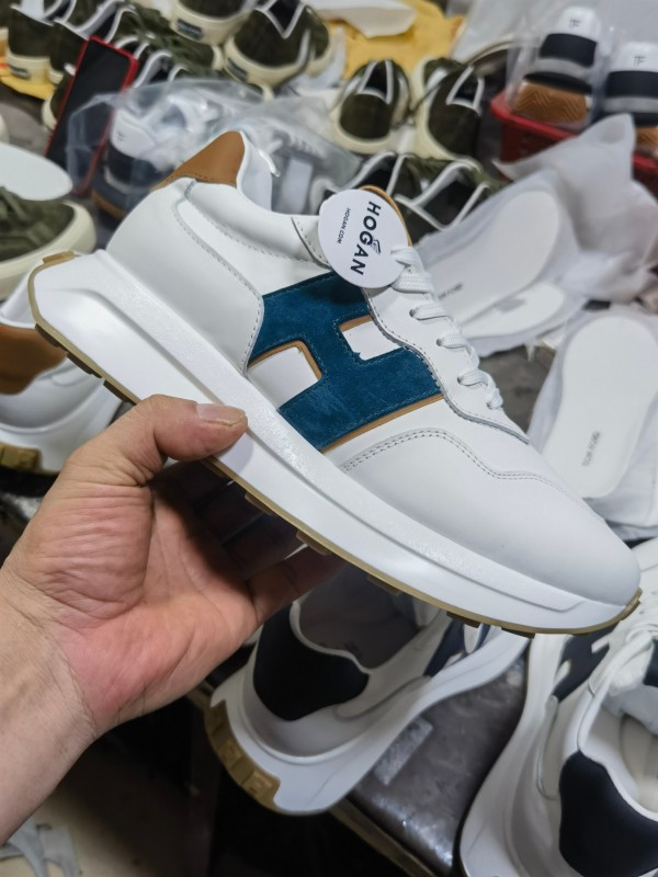 2025 Unisex HOGAN White Blue Brown Leather Sneakers H-STRIPES LY00360(F)/LY00370(M)