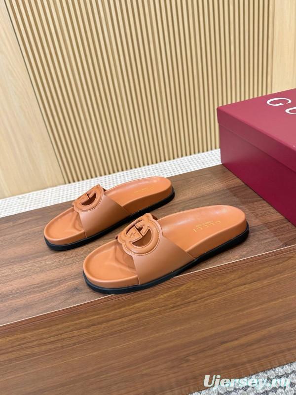 2025 Women Gucci Brown Leather Slides LY00230