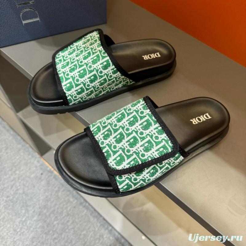 2024 Dior Green White Fabric Slippers MJ00180