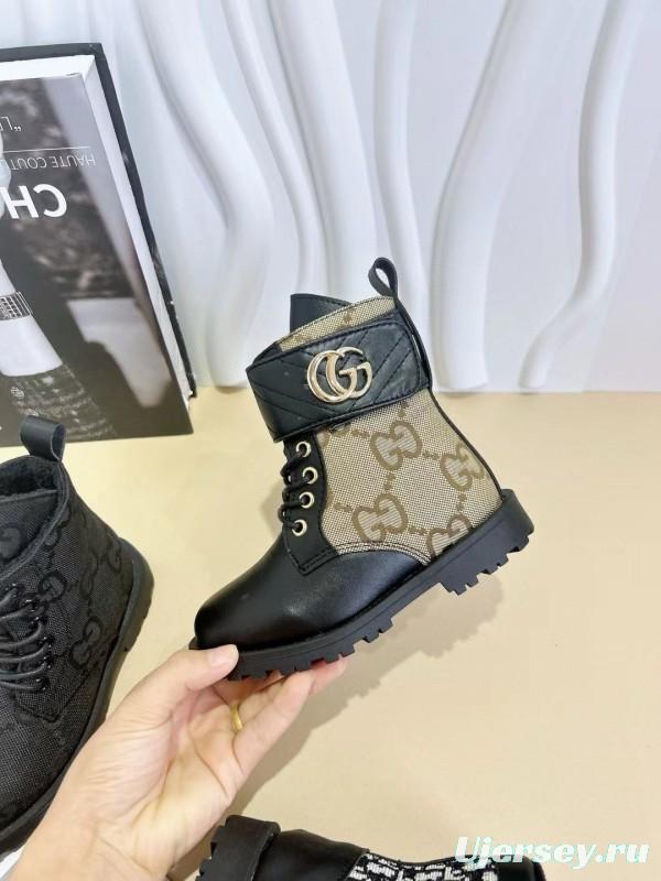 2024 Kids Gucci Brown Black Canvas Leather Boots