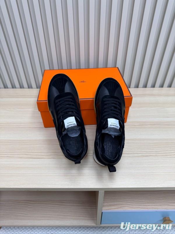 2025 Men Hermès Black Suede Leather Sneakers LY00310