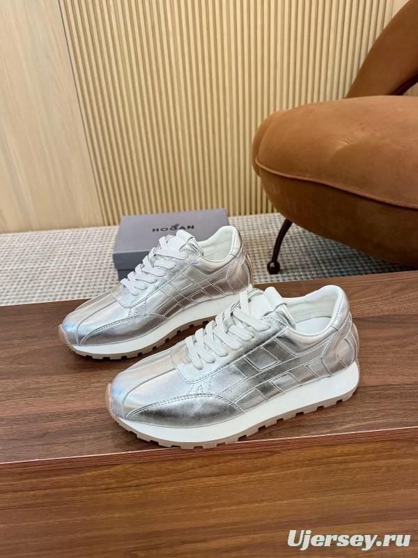 2025 Unisex HOGAN Silver Leather Sneakers