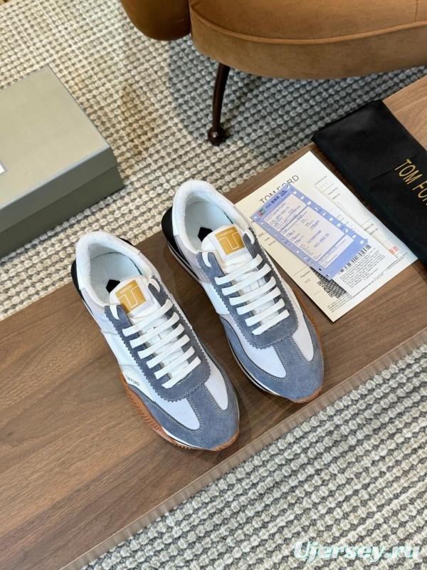 2025 Unisex TOM FORD Blue White Grey Leather Suede Sneakers LY00360(F)/LY00370(M)