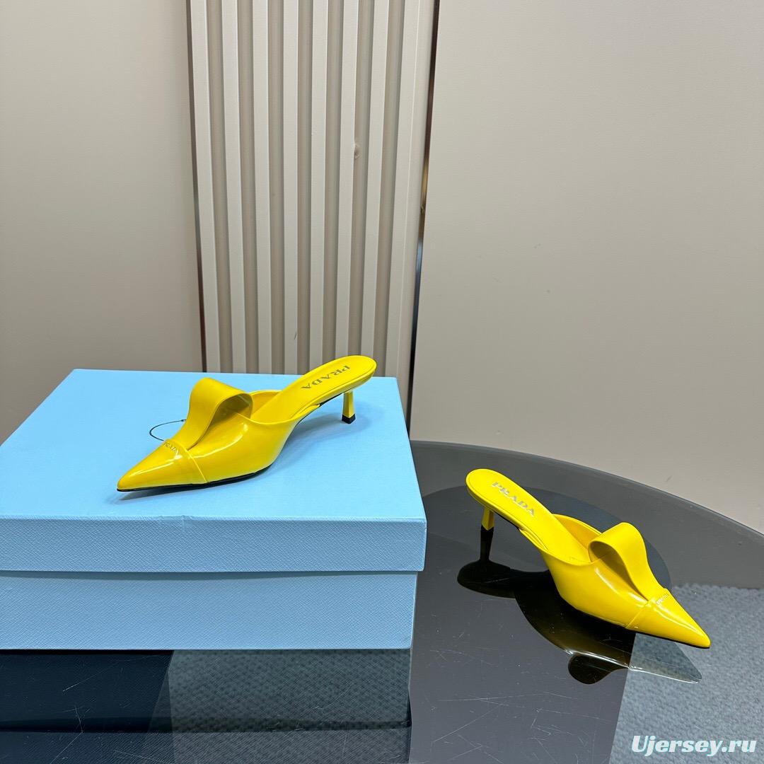 2025 Women Prada Yellow Leather Mules