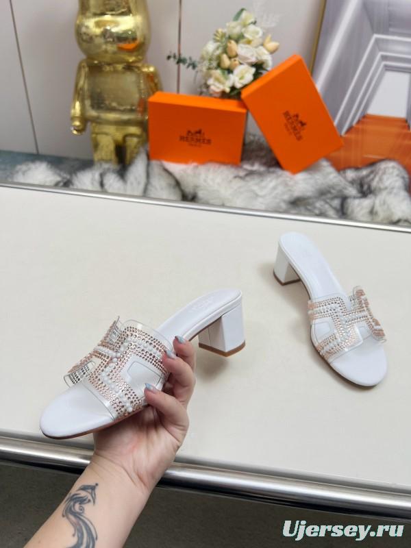 2025 Hermès White Leather Slippers H Pattern MJ00180