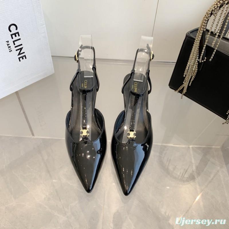 2025 Women Celine Black Patent Leather Slingback TRIOMPHE KFY00300