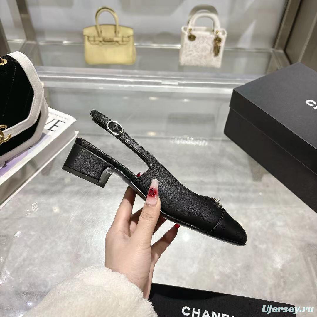 2025 Women Chanel Black Leather Slingback Pumps LY00300