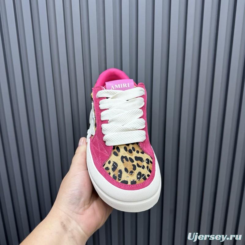 2025 Unisex Amiri Pink Leopard Suede Leather Sneakers