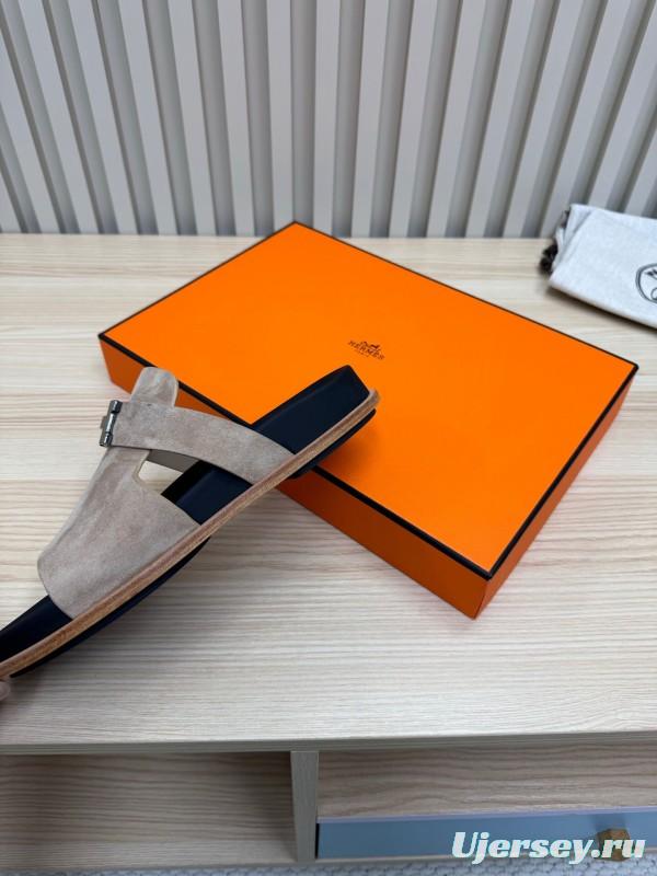 2025 Slippers Hermès Sand Beige Suede Double Strap