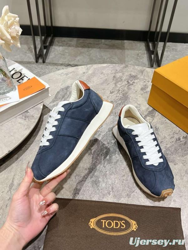 2025 Women TOD'S Navy Blue Brown Suede Leather Sneakers KFY00350