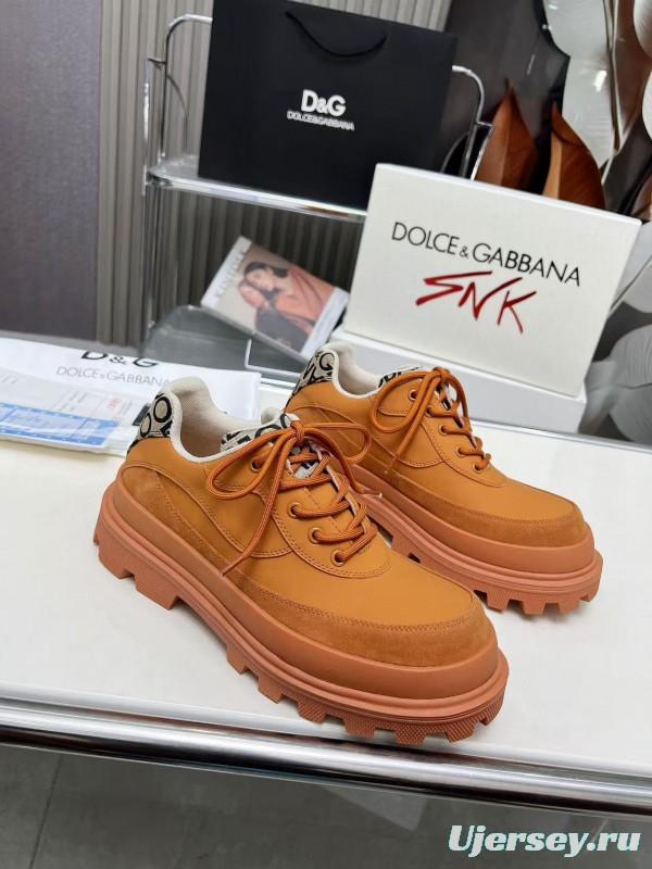 2024 Unisex Dolce & Gabbana Orange Leather Chunky Sole Derby Sneaker