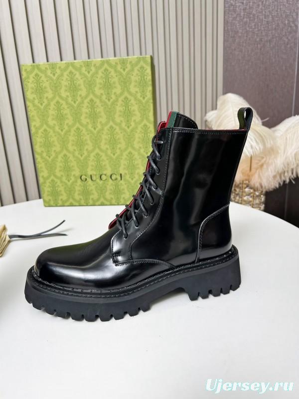 2024 Women Gucci Black Red Leather Ankle Boots MJ00340