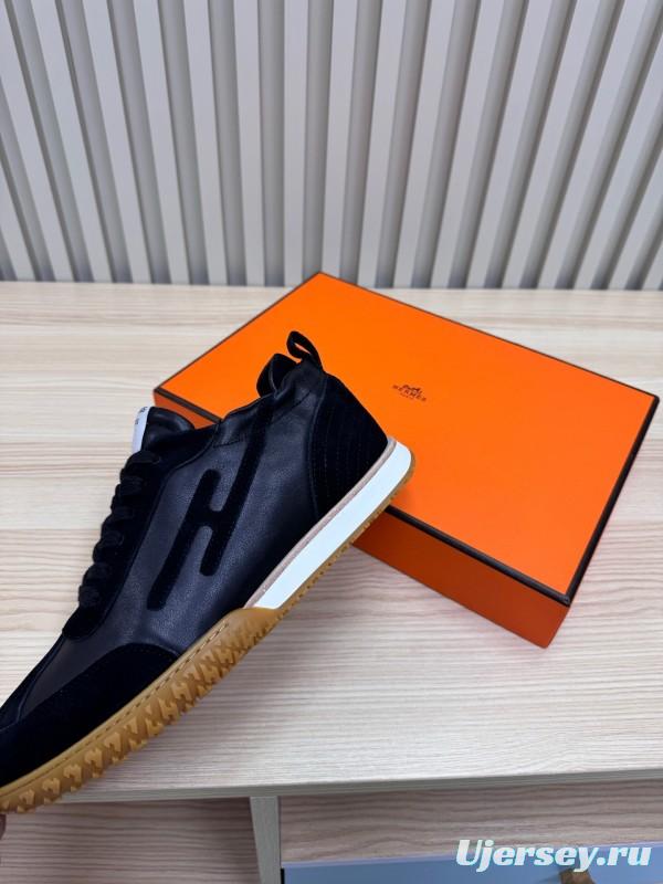 2025 Men Hermès Black Suede Leather Sneakers LY00310