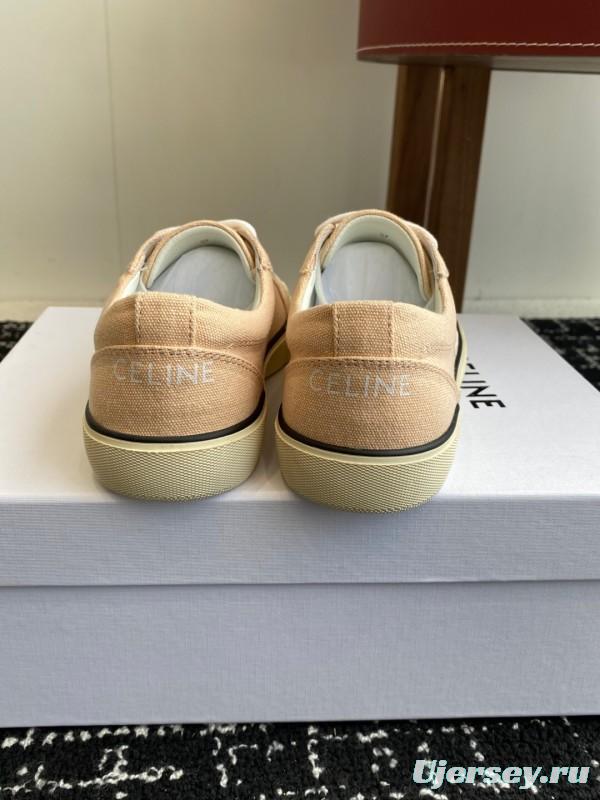 2025 Women Celine Pink Canvas Leather Sneakers