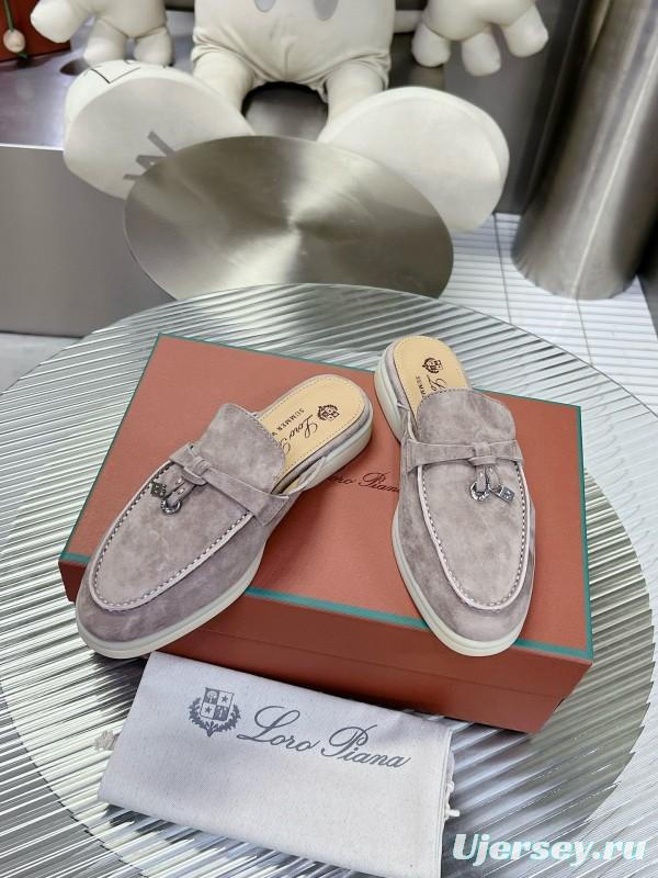 2024 Slippers LP Gray Suede Leather Mule Slippers