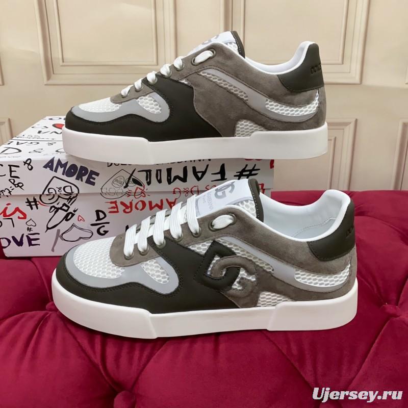 2025 Unisex Dolce & Gabbana White Grey Black Leather Mesh Sneakers