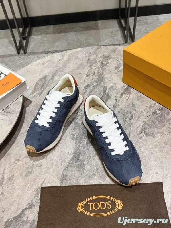 2025 Women TOD'S Navy Blue Brown Suede Leather Sneakers KFY00350