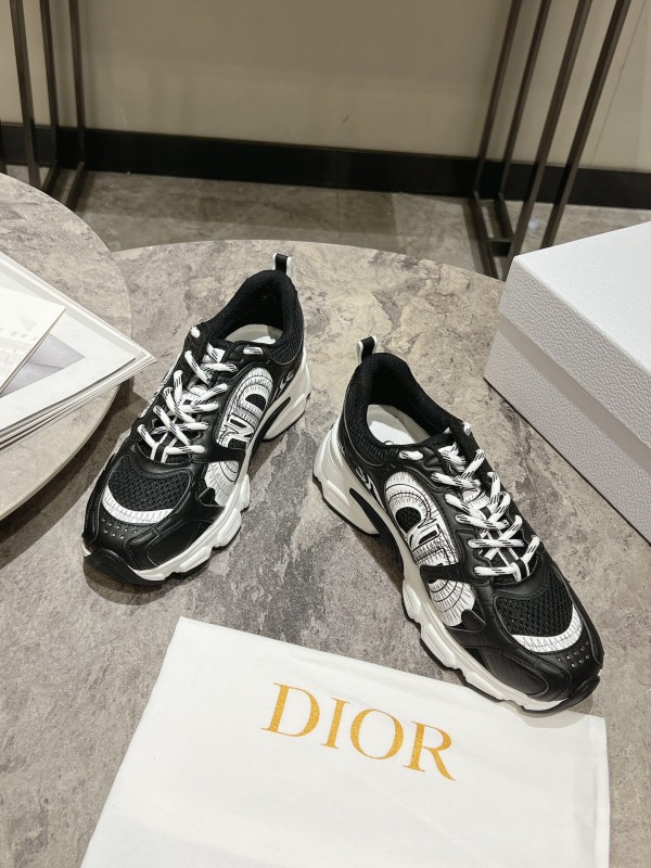 2025 Women Dior Black Leather Mesh Sneakers