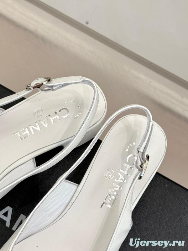2025 Women Chanel White Black Leather Slingback Heels