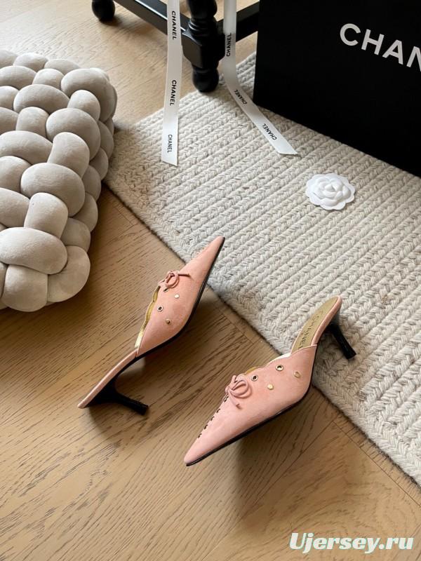2025 Women Chanel Pink Suede Mules