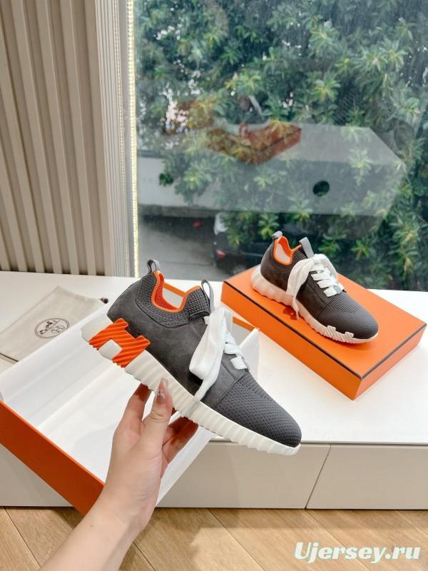 2024 Unisex Hermès Black Orange Calfskin Suede Sneakers MJ00290(M/W)