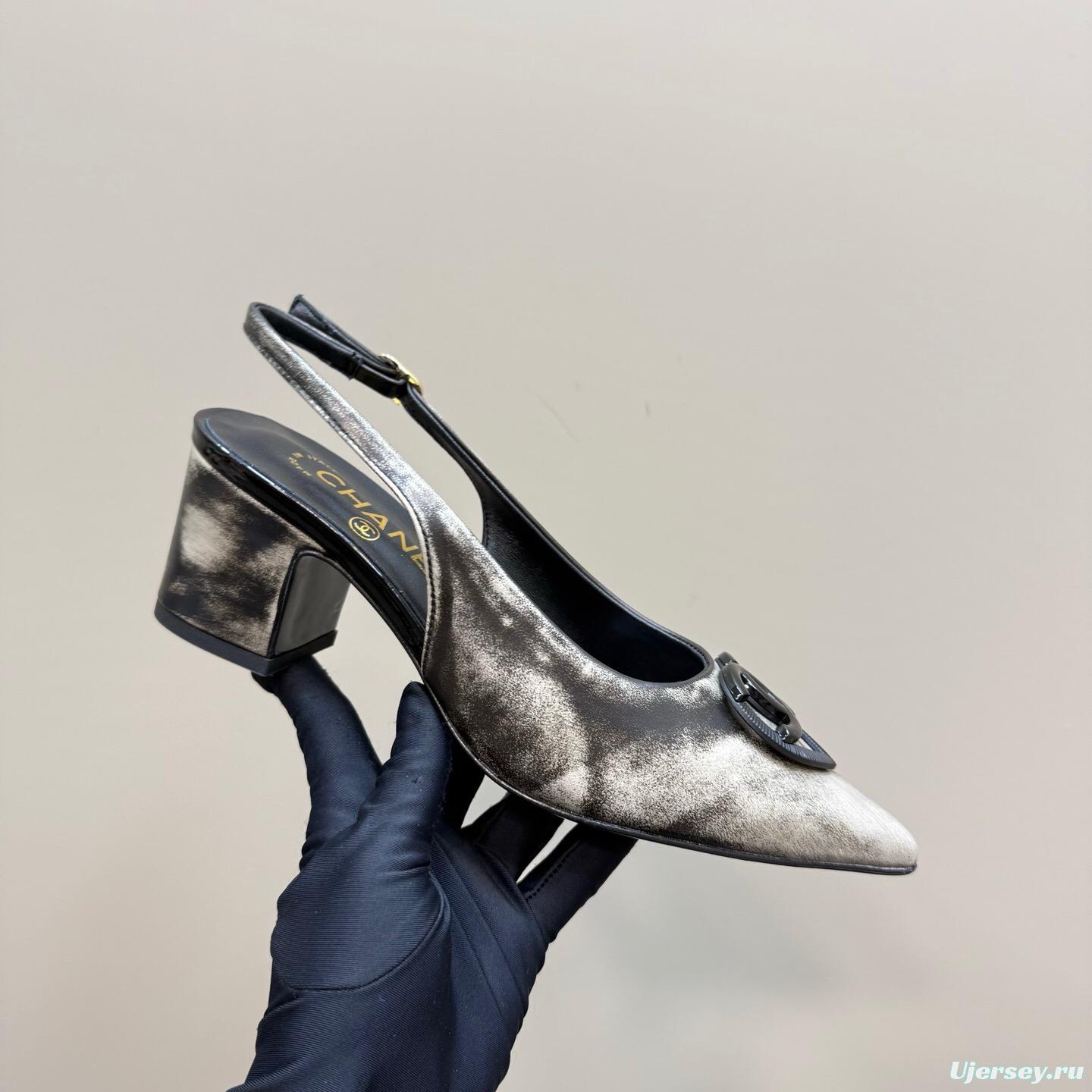 2025 Women Chanel Black Leather Slingback Pumps