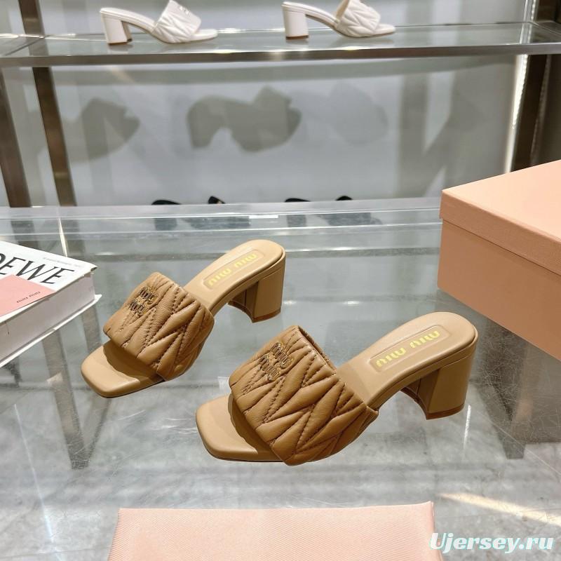 2025 Women Miu Miu Beige Lambskin Heeled Sandals MDR00123