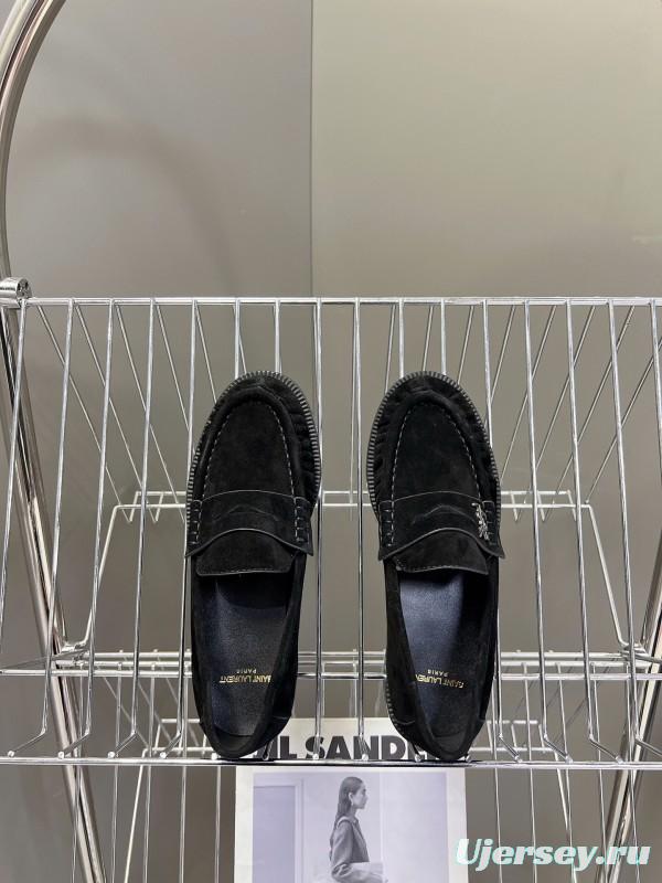 2025 Women Yves Saint Laurent Black Suede Loafers