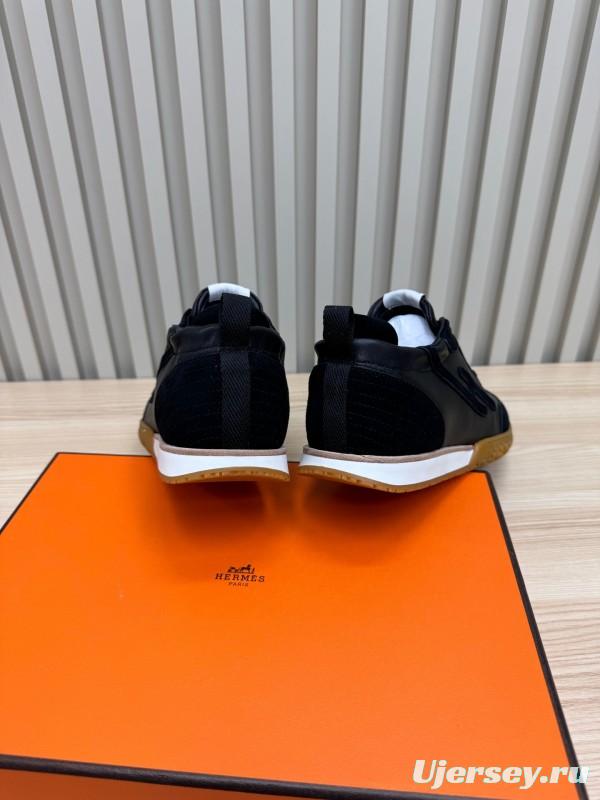 2025 Men Hermès Black Suede Leather Sneakers LY00310