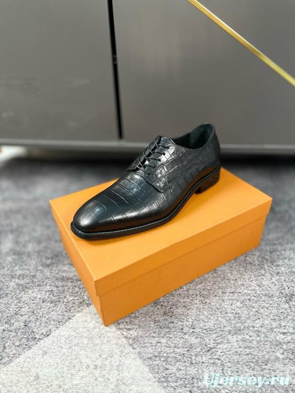 2024 Men Louis Vuitton Black Leather Formal Shoes MJ00380