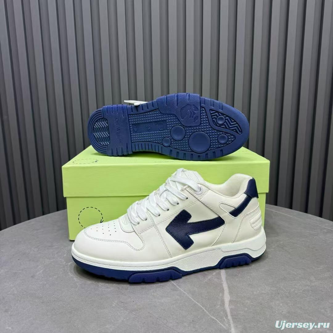 2025 Unisex Off-White White Navy Leather Sneakers KFY00310