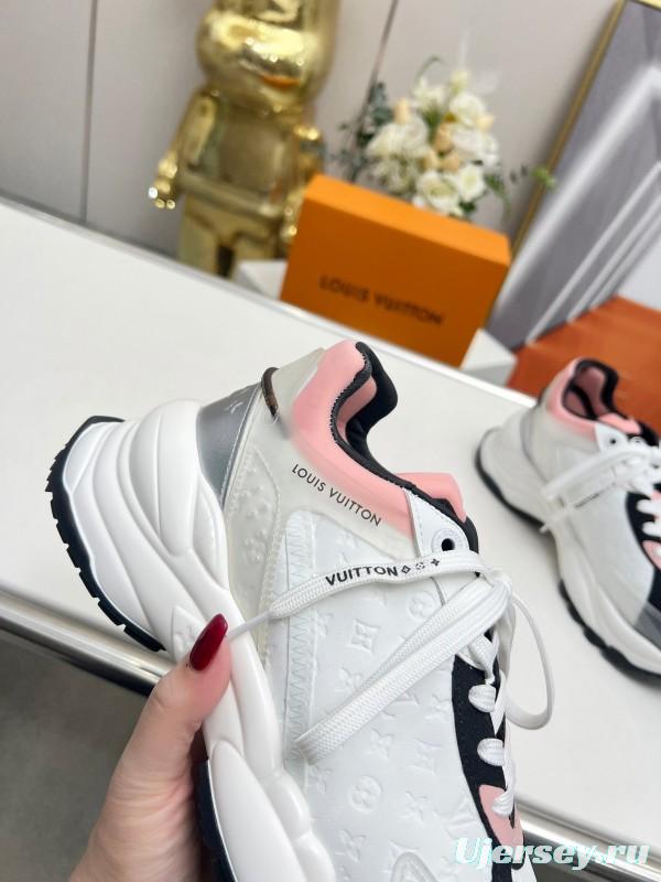 2025 Women Louis Vuitton White Black Pink Leather Mesh Sneakers LY00340