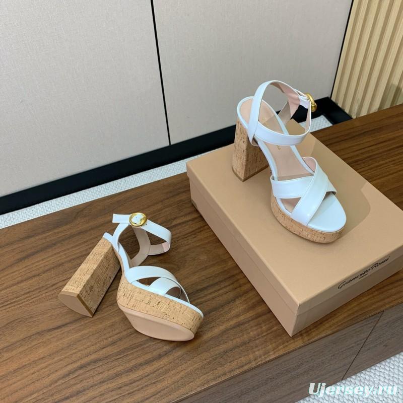 2025 Women Gianvito Rossi White Leather Cork Platform Sandals
