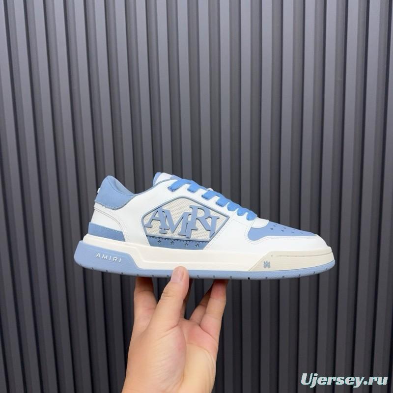 2025 Unisex Amiri White Light Blue Leather Sneakers MJ00360