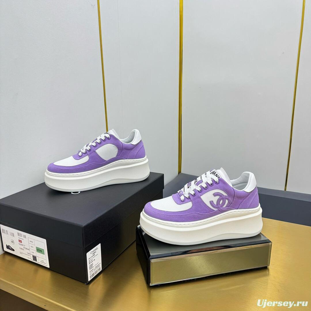 2025 Women Chanel Purple White Leather Canvas Sneakers
