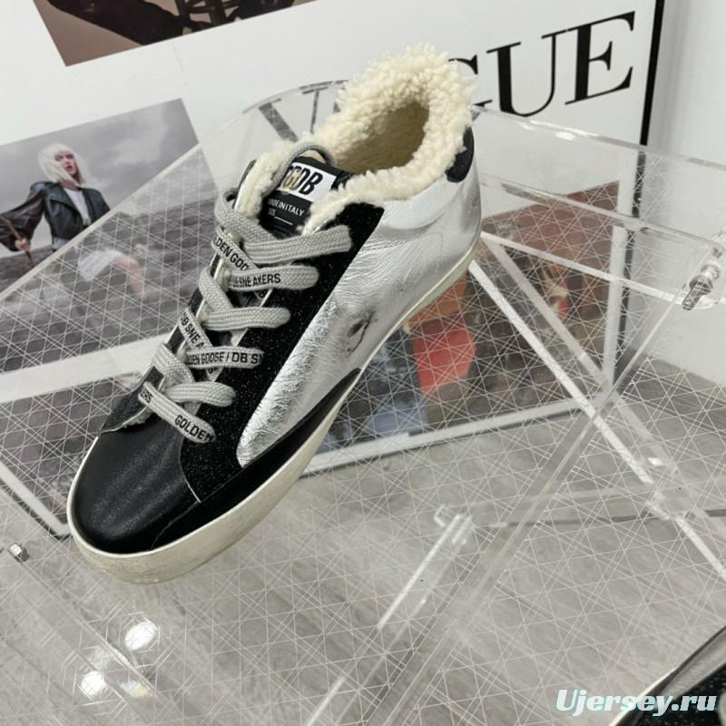 2025 Women GGDB Silver Black Leather Shearling Sneaker