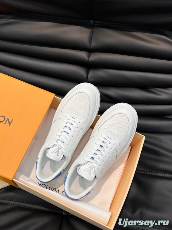 2024 Unisex Louis Vuitton White Blue Cow Leather Mesh Sneakers MJ00400