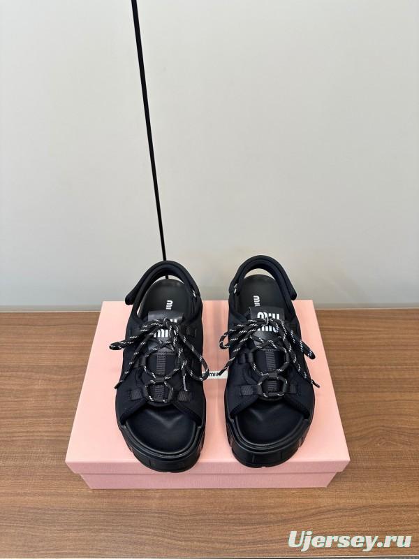 2025 Women Miu Miu Black Leather Sandals LY00240