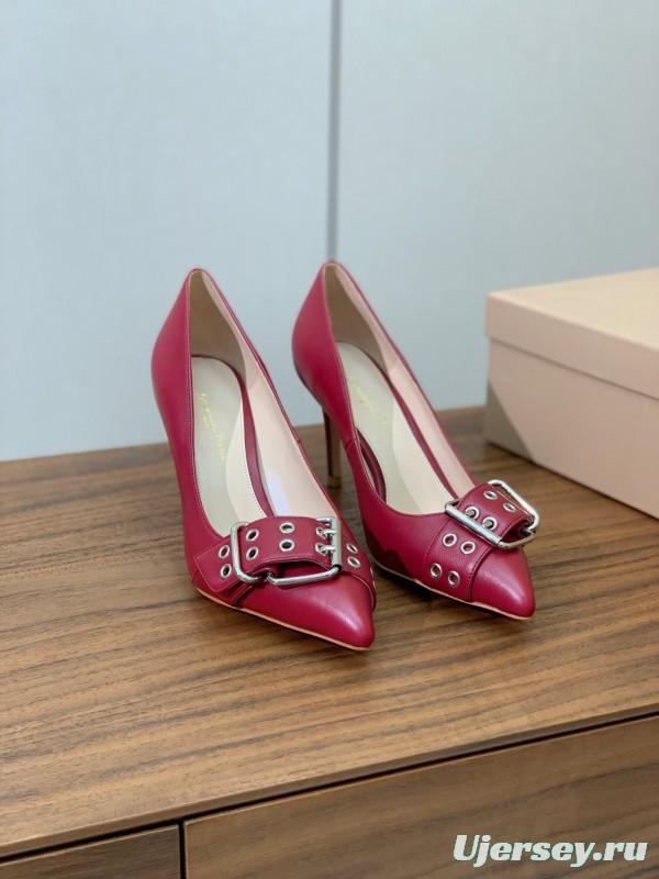 2025 Women Gianvito Rossi Red Leather Heels Buckle KFY00300