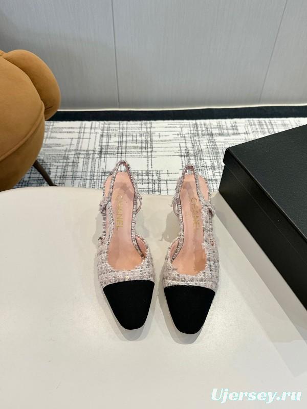 2025 Women Chanel Beige Black Tweed Leather Ballet Flats LY00240