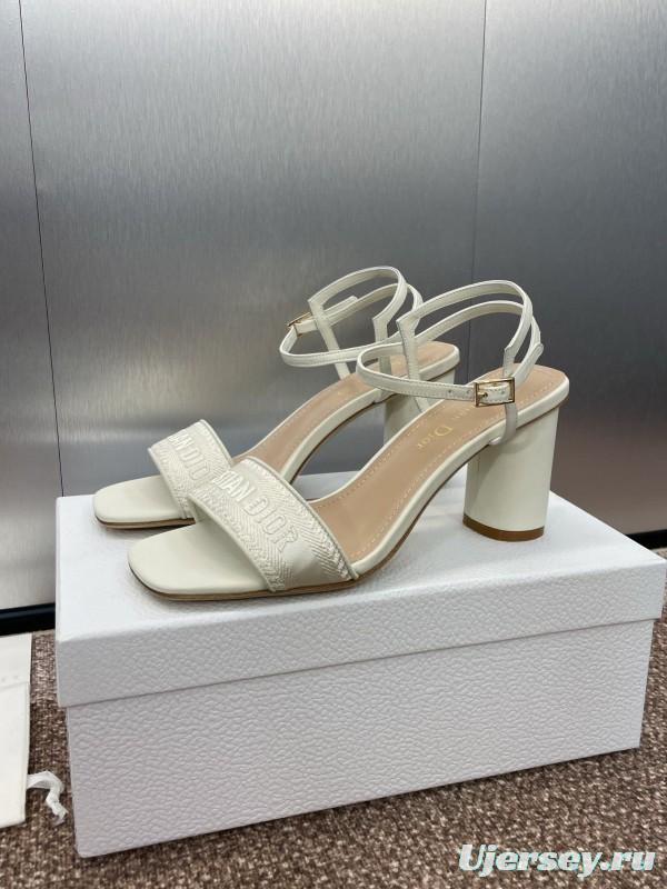 2025 Women Dior White Leather Sandals Embroidery KFY00280